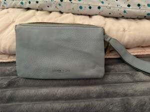 Olivia + Joy Blue Pebbled Leather Double Zip Wristlet Wallet